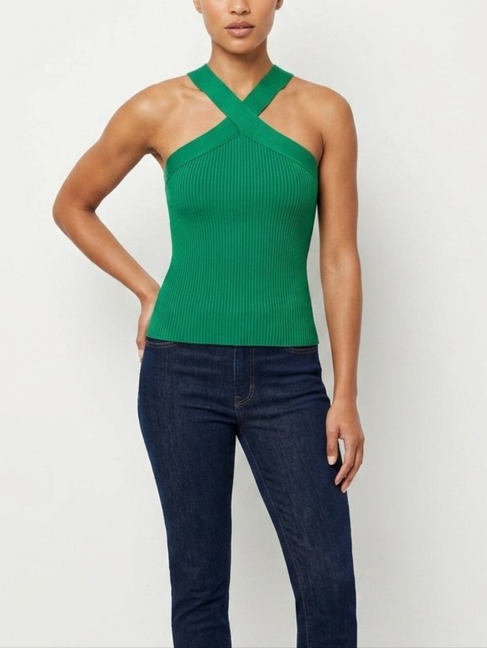 LIKE NEW House of Harlow 1960 Kelly Green Rib Knit Cross Criss Tank Size Small